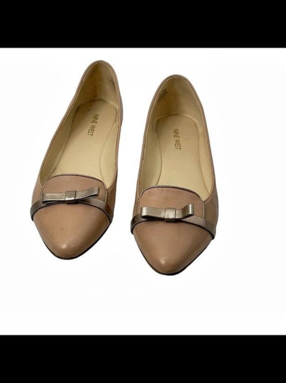 Nine West Saxiphone Womens Flats Shoes Pink Rose Gold Bow Size 6.5 Leather